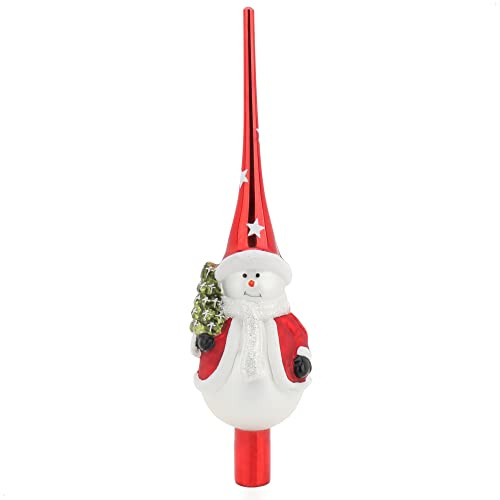 com-four® Weihnachtsbaumspitze glänzend, Christbaumspitze aus echtem Glas | Tannenbaumspitze mit Schneemann