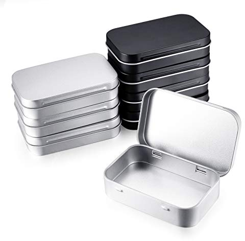 8PCS Tins Containers, Metal Rectangular Tin Cans, Portable Empty Hinged Household Storage Box with Lid for Candy Key Earrings 95x60x21mm (Silver and Black)