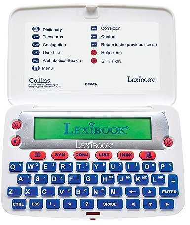 Lexibook, The Collins English dictionary, 13th Edition-Electronic Dictionary, Definitions, Thesaurus, Conjugation, Phonetic Spellchecker, Crossword Solver, with Battery, Blue/White, D850EN