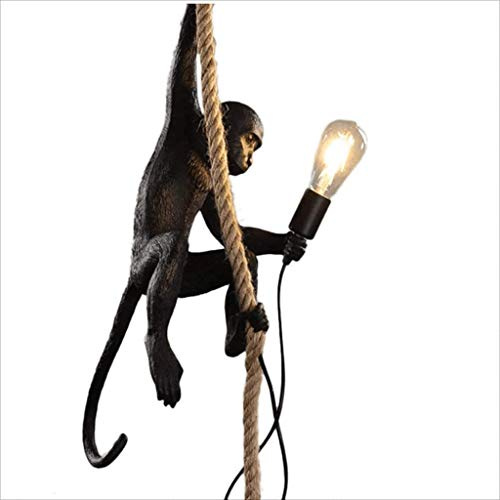 AXFALO Lámpara Colgante Vintage Negra E27 de Mono Con Cuerda de Cáñamo Retro - Altura Ajustable para Comedor Candelabro Decoración Estilo Rústico
