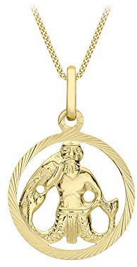 Damen-Anhänger Sternzeichen rund Gelbgold diamantiert 9kt an Flachpanzerkette Gelbgold diamantiert 9kt 20 46cm | Carissima Gold