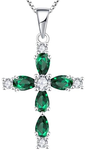 YL Kreuz Kette 925 Sterling Silber 12 Geburtsstein Zirkonia Kruzifix Anhänger Geschenke für Damen Mama, 45-48 CM