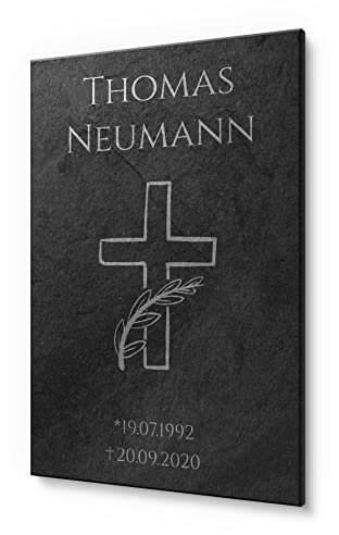 CHRISCK design Grabschmuck mit schönen Motiven und Einer schönen Gravur | Schiefertafel 20 x 30 cm | Grabplatte mit personalisierter Gravur für Menschen