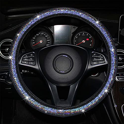 ihreesy 15 Zoll Lenkradabdeckung,Universal PU-Leder Auto Lenkradhülle Lenkradschutz Bling Bling Kristall Lenkradbezug Kein Innenring Elastische Anti-Rutsch Lenkradschutz,Silber