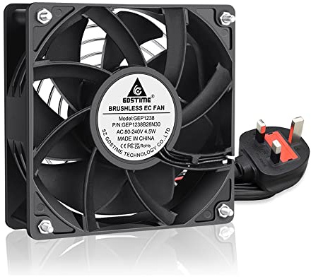 GDSTIME 120mm 240V Cooling Fan AC EC 230V Fridge Axial 220V Fan Dual Ball | 120mm x 38mm with UK Plug for Workstation Server Cabinet PSU Industrial Exhaust Ventilation Cooling