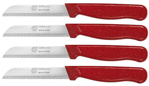 GGS Solingen Knife Set Includes Vegetable, Fruit, Tomato, Steak, Serrated, Dishwasher Safe, German Stainless Steel, Chef Kitchen (Red Set of 4)