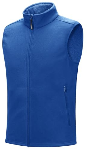 Outdoor Ventures Gilet in pile da uomo, leggero, senza maniche, antivento, con calda imbottitura, per uomo, con tasche con cerniera, Blu, XL