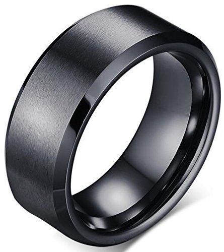 JUDE 8mm Matte Black Tungsten Carbide Classical Simple Plain Wedding Band Ring (Black, K)