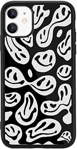 MAYCARI Aesthetic Case Compatible with iPhone 12 mini for Girls Women Children - Happy Smile Face Hippie-E Print, Hard Back Case with Soft TPU Bumper