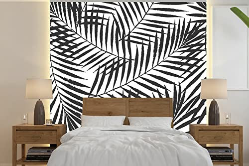 MuchoWow Papier peint Feuilles de palmier - Noir - blanc - Motif - Filles - Enfants - Garçons Papier peint photo 220x220 cm Papier peint imprimé