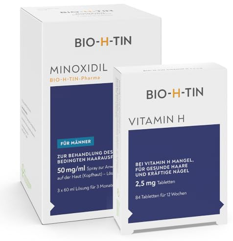 Minoxidil BIO-H-TIN 50 mg/ml Spray, Lösung zum Auftragen auf die Kopfhaut 3x 60 ml + BIO-H-TIN Vitamin H 2,5 mg 84 Tabletten für 12 Wochen