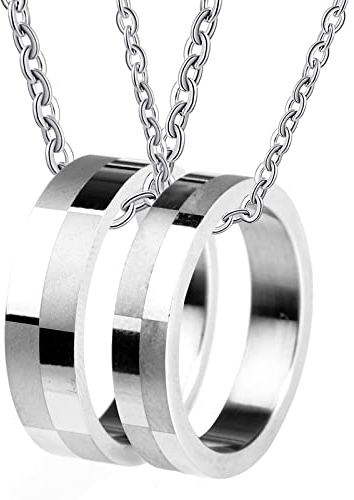Beydodo Halskette für Paare 2 Stück, Edelstahl Kette mit Anhänger Ringe Partnerketten für Sie und Ihn