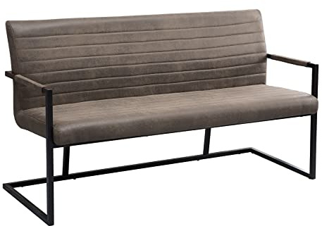 Bank LOFT - 160cm - taupe - Microfaser Metall-Gestell Armlehnen Industrial | hohe Belastbarkeit, hoher Komfort, pflegeleicht, Bauhausstil, Freischwinger, vielseitig einsetzbar