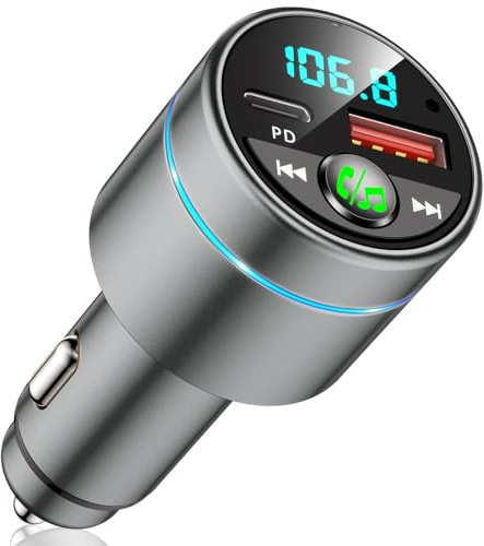 Mohard Trasmettitore FM Bluetooth 5.3 Auto, Ricarica Rapida PD 30W & QC3.0 18W Adattatore Bluetooth Accendisigari Interamente Metallo, Amplificatori Segnale Cellulari Chiamate Vivavoce & Musica Hi-Fi