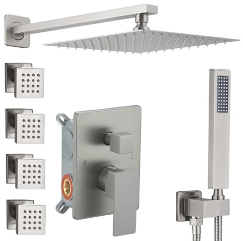 annazom Full Body Shower System Concealed Shower Faucet Set with Body Massage Jets 10 Inch Shower Head Trim Kit 3 Function Wall Mount High Pressure for Bathroom