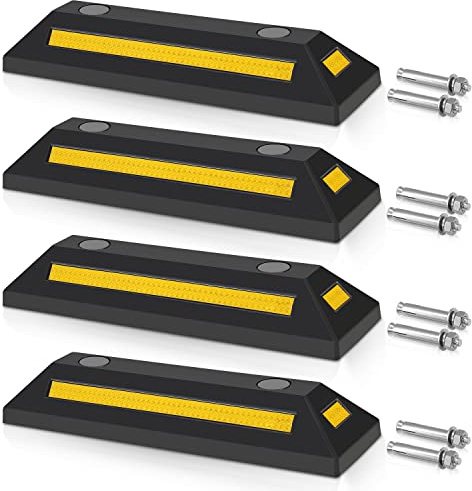 Sonnewelt - 4 fermaruote in gomma, 54 x 15 x 10 cm, delimitatore di parcheggio, blocco parcheggio con strisce riflettenti gialle, fermaparcheggio con vite elastica, blocchi parcheggio per parcheggi
