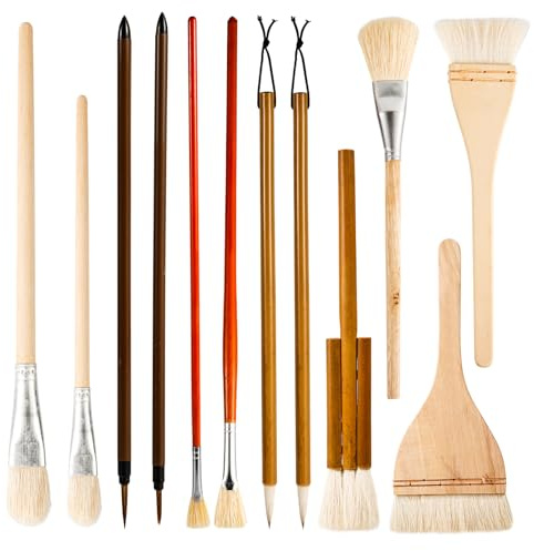 12 Stück Keramik-Glasurpinsel-Set, Keramik-Glasurpinsel Keramikpinsel Glasur-Fächerpinsel für Töpferei Kunstpinsel-Sets zum Zeichnen Künstler Malen Studenten Kinder Erwachsene