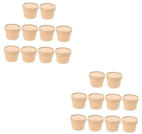 LALAFINA 20 Set Gelato Per Zuppa Usa e Getta Tazze Da Minestra Usa e Getta Per Zuppe Kraft Con Coperchi Coppa Gelato Insalatiera Carta