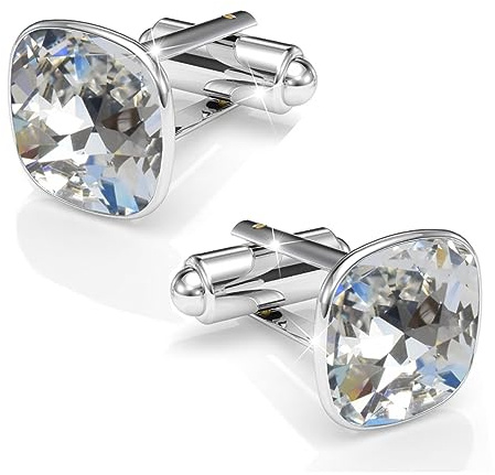 Manschettennadeln Echt Silber 925 Manschettenknöpfe Für Männer und Damen mit Marken Kristalle - Hochzeitsgeschenke Bräutigam Hochzeit Abschluss Vatertag Geschenke