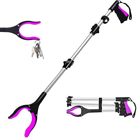 Greifstab für Katzentoilette, Geschenk für Mutter/Vater, 109,2 cm, praktischer Greifstab für Behinderte, faltbare helfende Hand für Erwachsene, robuster Greifer (Upgrade Pro 109,2 cm, lila)