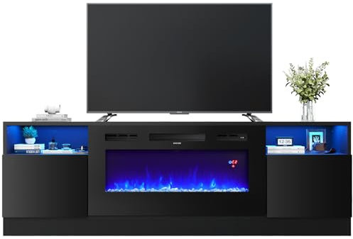 INMOZATA Electric Fire, Entertainment Center Console Table with Fireplace, 12Colors Realistic Flame Effect & 12Colors Moon Lights, Remote Control&Overheat Protection, Black, 36 Fireplace, for 78 TV