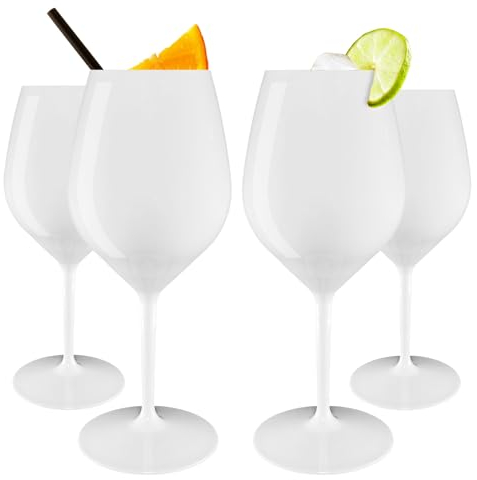 WUITOKI Calici bianchi in plastica, set da 4, 51cl, lavabili in lavastoviglie, infrangibili, privo di BPA