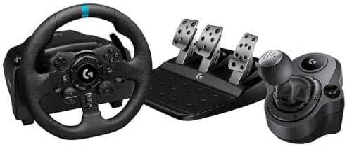 Logitech G Logitech G923 Racing Wheel and Pedals + Driving Force Shifter Bundle - Real Leather, For PS5, PS4, PC, Mac - Black (Renewed)