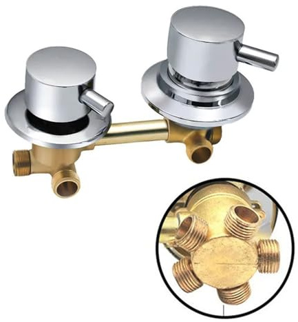 2/3/4/5 Way Steam Shower Diverter Valve, Solid Brass Cold & Hot Water Mixer Bathroom Faucet Tap with Steam Generator Water Inlet, Bathtub Tap for Shower Cabin/Steam Room (10cm,Thread 5-Way)