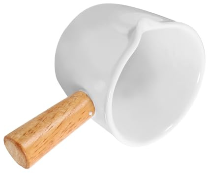 LALADEFIEE Jarra de Cerámica de 90ml con Mango de Madera Resistente y Ornamental, Adecuado para Leche y Crema Hogar o Bares