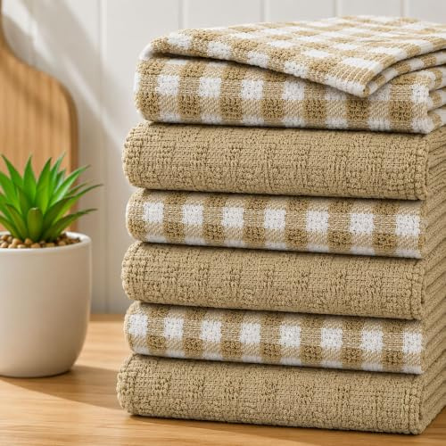 Casabella Confezione da 6 strofinacci da cucina in spugna di cotone, morbidi, altamente assorbenti, asciugamani da bar (set da 6 pezzi, beige)