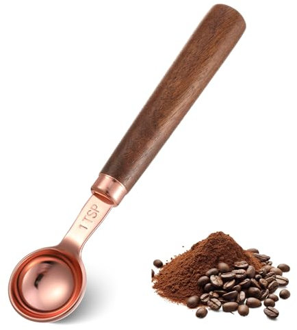 JIEYAO Coffee Scoop for Ground Coffee, Coffee Measuring Spoon 5ML 1TSP, Wood Long Handle Coffee Bean Scoop Retro Stainless Steel Coffee Spoon Kitchen Utensil for Coffee Tea, and More(5ML)