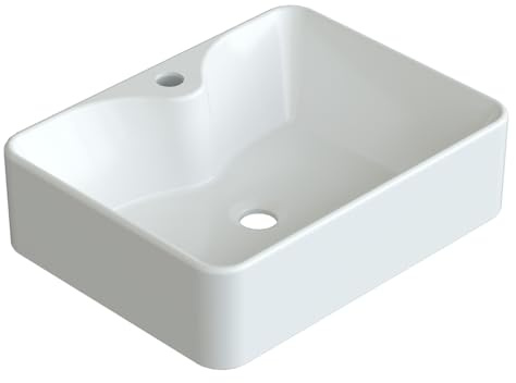 Waschbecken Bad eckig 48,5x37,5x14cm Aufsatzwaschbecken | Gäste wc Handwaschbecken aus Keramik ultradünner Rand ohne Überlauf mit Hahnloch