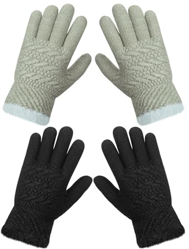 Becellen 2 Paires Tricotés Gants Enfant, Couleur Unie Magiques Gants Doublure Polaire Epaisse Gants Hiver Thermique Tricotés Gants Doigts Complets Extensibles Gants pour Fille Garçons