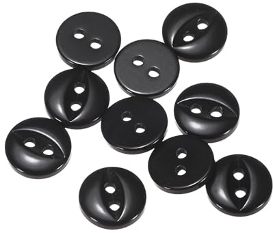 QUARKZMAN 10Pcs 16L Noir Boutons de Couture Ronds 10mm 3/8 en Résine 2 Trous Bouton de Remplacement Yeux de Poisson pour Artisanat Pantalon Robe Jupe Vêtements Boutons de Fixation