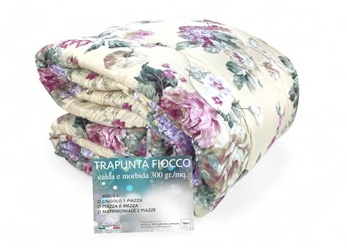 Tex family trapunta Fiocco © Sanderson fiore fondo beige invernale - piumone caldo 300 gr/mq, motivo floreale elegante, made in italy - 260x260 cm 2 piazze