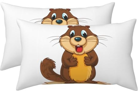 2 Pack King Pillow Cases with Envelop Closure, Soft Breathable Pillowcase for Hair and Skin, 20x36 Pillow Covers for Sleeping Gift Bed Pillow Case Cartoon Animated Beaver Pillowcases