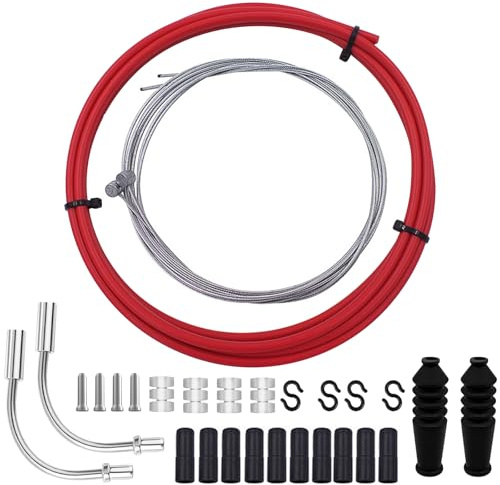 Set de Cable de Frein Vélo - Kit de Gaines de Câbles de Frein de Vélo de Montagne - Kit de Remplacement de Câble de Frein et Boîtier (Rouge)