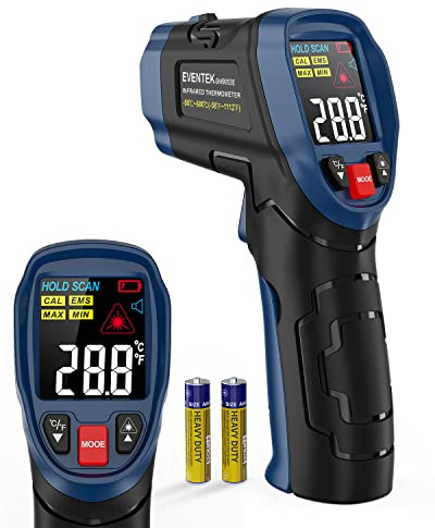 Eventek Infrarot Thermometer, -50°C ~ 600°C Temperaturmessgerät, 0,1-1,0 Einstellbarer Emissionsgrad Laser Thermometer, Farbiger HD-Bildschirm Thermometer für Küche, Pizza, Kühlung, Industrie