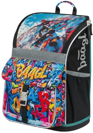 Baagl Schulranzen Jungen Mädchen für 1. Klasse - Ergonomische Schultasche für Kinder - Schulrucksack mit Brustgurt - Grundschule Ranzen Tornister