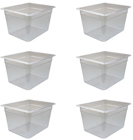 AcMax Gastronorm - Lote de 6 recipientes de policarbonato GN 1/2 para gastronorm, 12,5 litros de profundidad, 200 mm