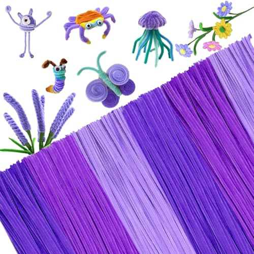 300 Stück Lila Pfeifenreiniger zum Basteln, 3 Verschiedene Lila Pfeifenputzer 30.5cm, Blumenstrauß Pfeifenreiniger Set für Tulpe & Veilchen & Lavendel, Purple Chenilledraht für Kreative DIY-Projekte