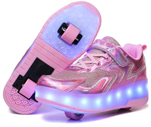 YongerYong LED-remsor rullskridskor med dubbla hjul för barn, automatiska infällbara skateboardskor, utomhussport, gymnastiksneakers