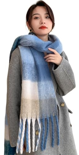 YloveM schal weich damen winter,long dicker weich schal,tartan weihnachtsschal XXL Blau8
