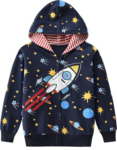 EULLA Sweat à capuche zippé pour enfant garçon - Veste à capuche - Manches longues - Coton - Avec fermeture éclair - 92 98 104 110 116 122