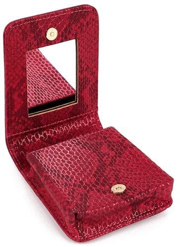 Biiange Red Lipstick Holder, Lipstick Case with Mirror, Mini Portable Makeup Holder for Women Girls, for Outside Mini bag Travel Cosmetic Pouch (1Pcs)