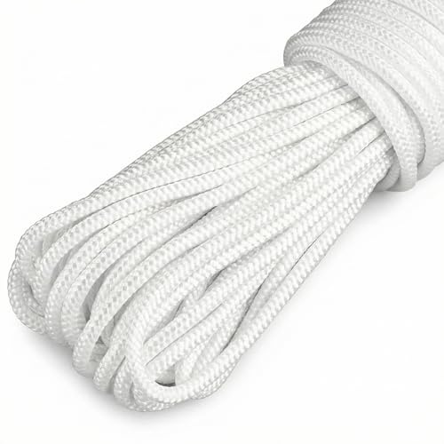 QWORK® Corde Nylon Tressée - 4 mm x 20 m - Haute Résistance, Polyamide Blanc