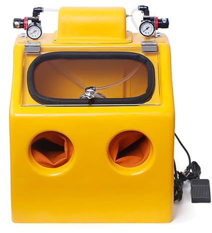 Sand Blaster Cabinet, Heavy Duty Wet and Dry Sandblaster with Foot Switch and Air Pressure Valve, Adjustable Jet Size, 8w Fluorescent Lighting for Parts Processing
