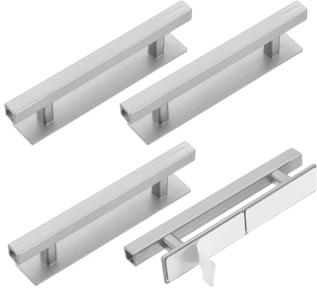 QUARKZMAN 4 Piezas Asas Autoadhesivas Para Empujar Y Tirar, Asas Plástico Rectangulares 6 Pulgadas Para Gabinetes Cocina, Ventanas, Puertas Corredizas Armario O Ropero (Plateado)