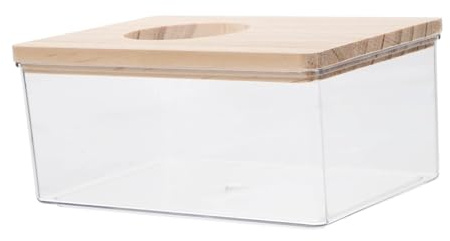 GRIRIW Transparente Acryl Hamster Sandbad Box mit Holzdeckel und Belüftung Kleine Badewanne für Hamster Rennmäuse und Chinchillas Multifunktionale Sandbadewanne und Toilette für