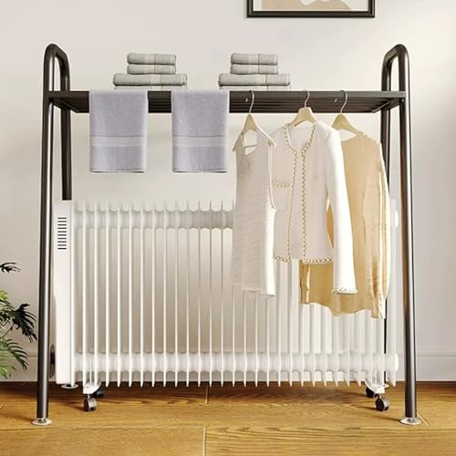 Wäscheständer aus Eisen für Ölradiator, Großer Wäschestünder mit Oil Radiator, Universell Einsetzbar, mit Fußpolster(Black,80cm/31in)